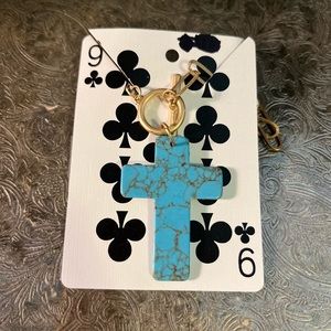 Cross turquoise, golden chain necklace